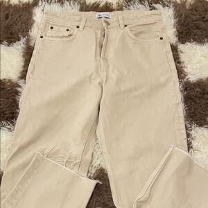 Zara Light Tan Distressed Hem Jeans
